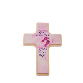 Großes Holzkreuz für Kinder, kleine Füße rosa